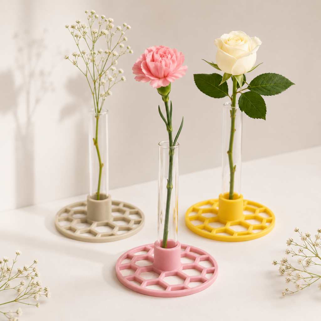 Design-Blumenvase in Warbenform mit Reagenzglas